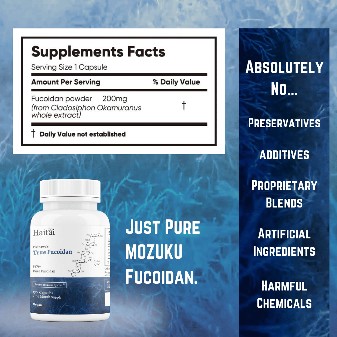 Haitai True Fucoidan - Lab-Tested >85% Pure Mozuku Seaweed Extract, 150 Veggie Capsules, 200mg Each, Made in Okinawa, Japan - 30 Day Supply