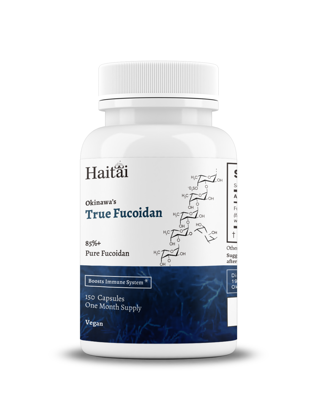 Haitai True Fucoidan - Lab-Tested >85% Pure Mozuku Seaweed Extract, 150 Veggie Capsules, 200mg Each, Made in Okinawa, Japan - 30 Day Supply